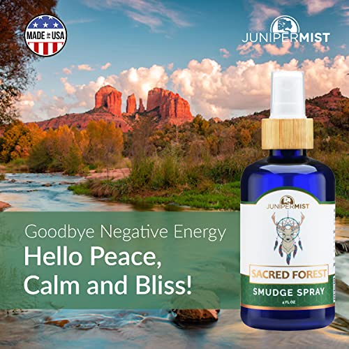 Junipermist Sacred Forest Smudge Spray For Cleansing Negative Energy (4 Ounce) Alternative To Sage Incense, Palo Santo Sticks Or Candles, Blessed In Sedona + Made With Pure Essential Oils And Crystals #TOP2
