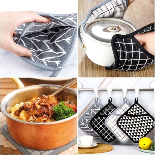 Foto von Patelai 4 Stücke Große Baumwoll Topflappen Ofenhandschuhe Set Hitzebeständige Topflappen Quadratischer Topflappen für Küche