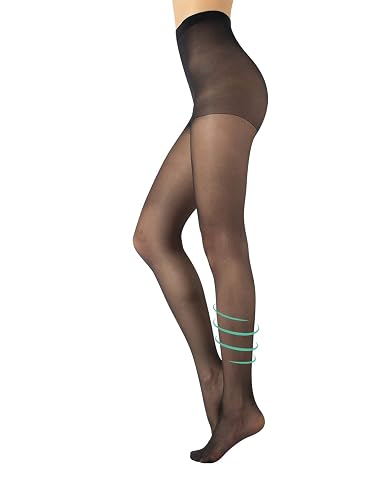CALZITALY Support Sheer Tights | Energizing Pantyhose for Tired Legs | Black, Skin, Natural Tan | S, M, L, XL | 20 DEN | Made in Italy - S - Black