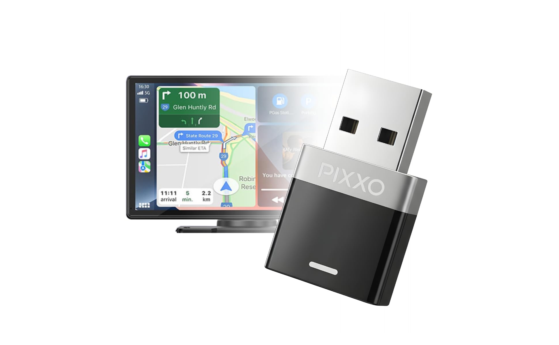 Pixxo Air 2-in-1 Wireless CarPlay Adapter, Android Auto and Apple CarPlay Dongle, USB Adapter for Wired to Wireless Conversion