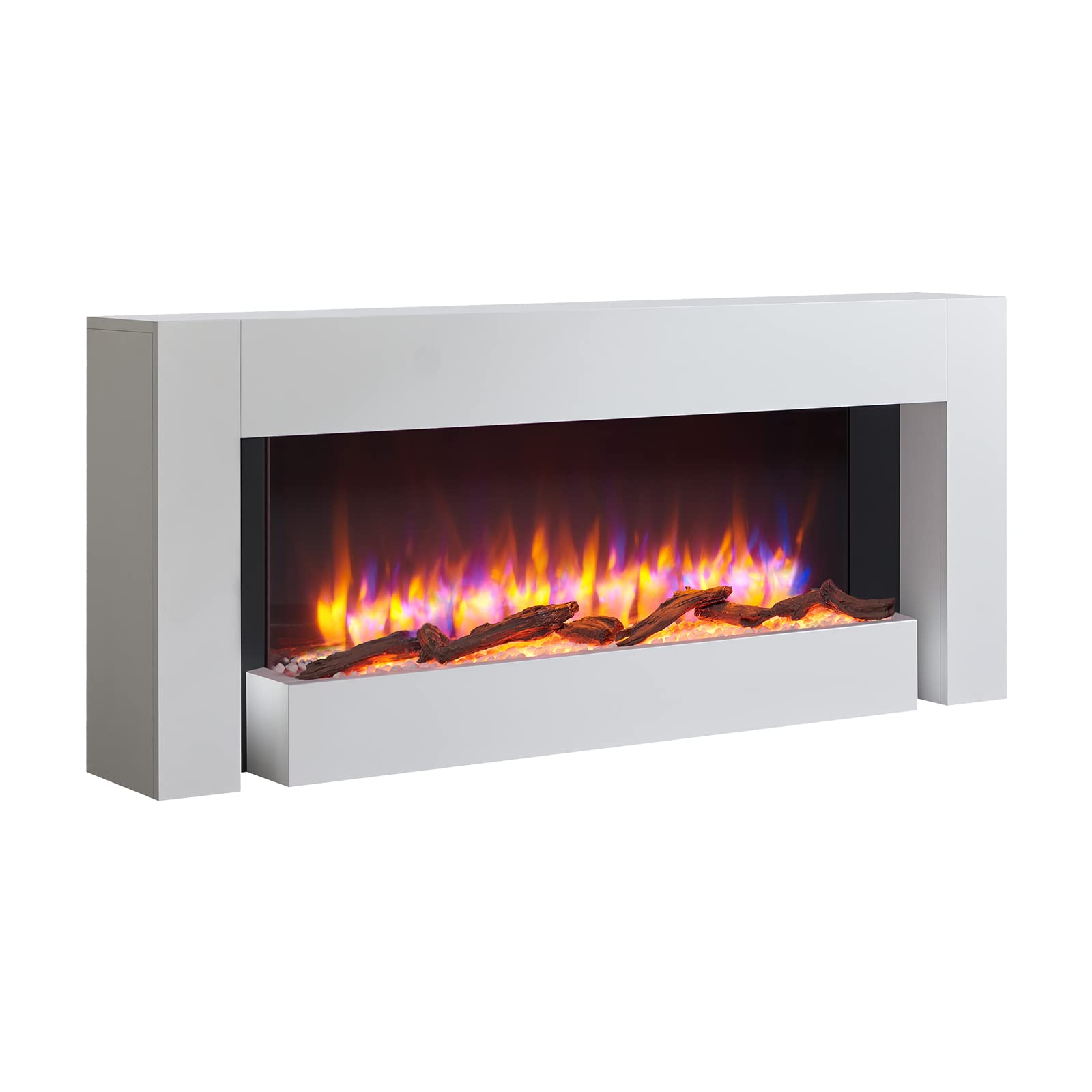 FLAMME Kingston 52" Freestanding Electric Fireplace 1kW/2kW Heater with 3 Flame Colours and 13 Fuel bed Lighting Options Logs, Pebbles and Crystals Included