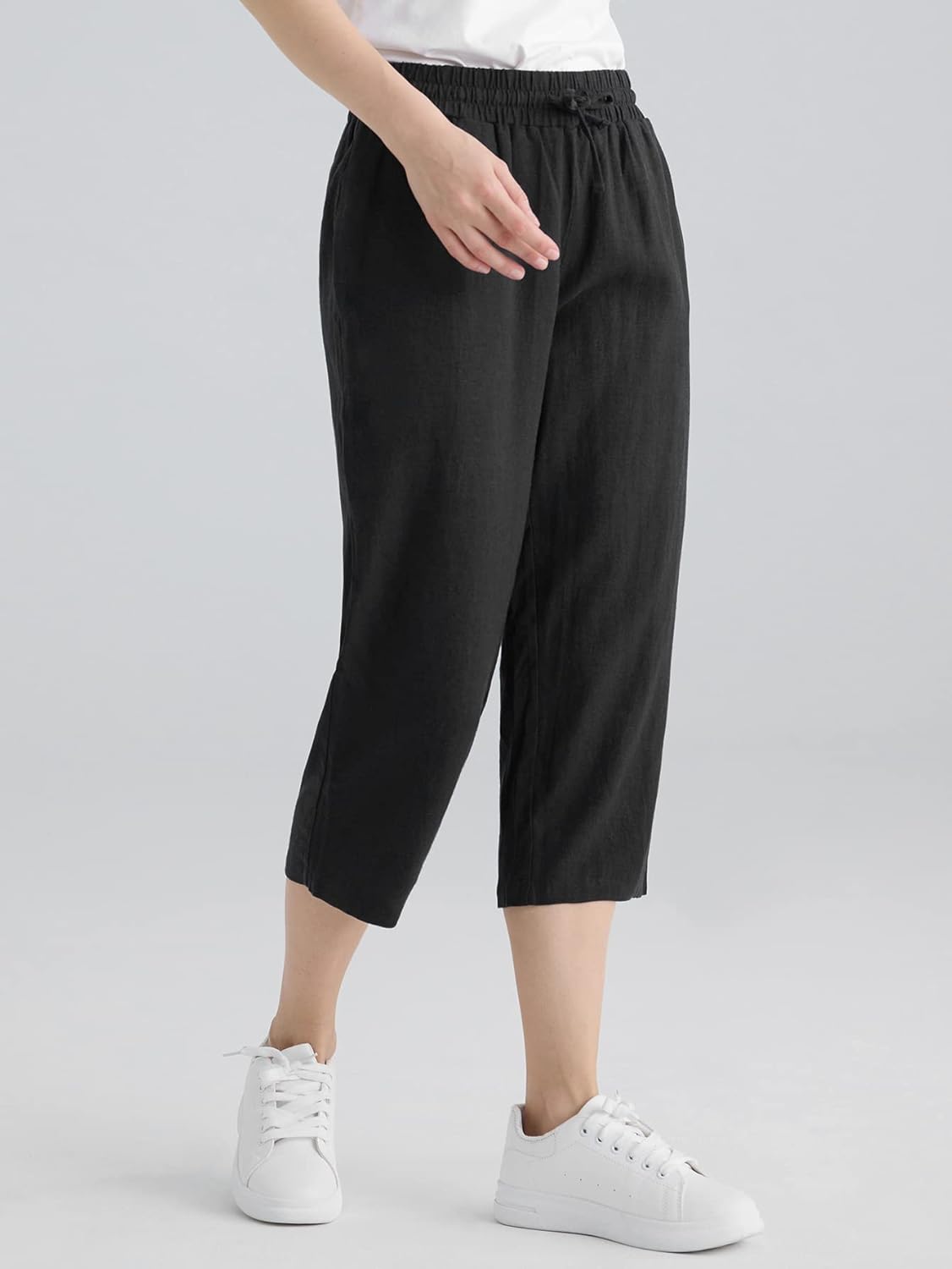 Weintee Women's Linen Crop Pants Capris with Pockets - Image 2