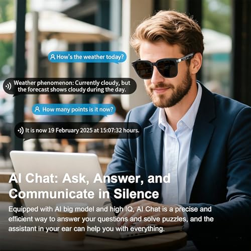 Image of AI Smart Glasses for Men Women, Bluetooth Translation Glasses with 169 Language, Auto On /Off by Wearing Sensor, Wide Face, UV400 polarized lens, Audio Smart Sunglasses for Travel Meeting Sports-Grey