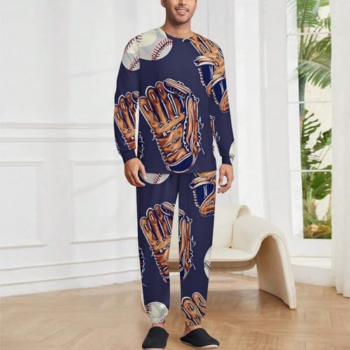 Baseball Glove Men's Pajama Set Long Sleeve Sleepwear Pjs Soft Crewneck Shirts And Bottoms2