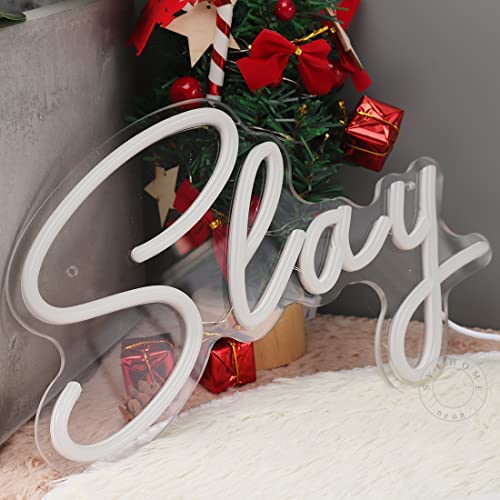 Image of SYLHOME Slay LED Neon Light Sign Cool Boys Girls Preppy Bedroom Game Play Room Wall Decor Sign Club Pub Bar Man Cave Game Birthday Party Decoration USB 11.8 inch X 8 inch Cold white