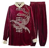 GJGHKLHL Weiche Kung Fu Set Winter Kampfkunst Uniform Samt Tai Chi Kleidung Warme for Frau Wudang Mantel Mann Training kleidung(Rd,L 4)
