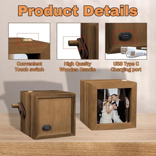 Caja personalizada para fotos tipo flipbook, álbum animado con manivela manual y luz LED, regalo personalizado para Navidad, cumpleaños o Día de San Valentín (marrón claro) miniatura 4