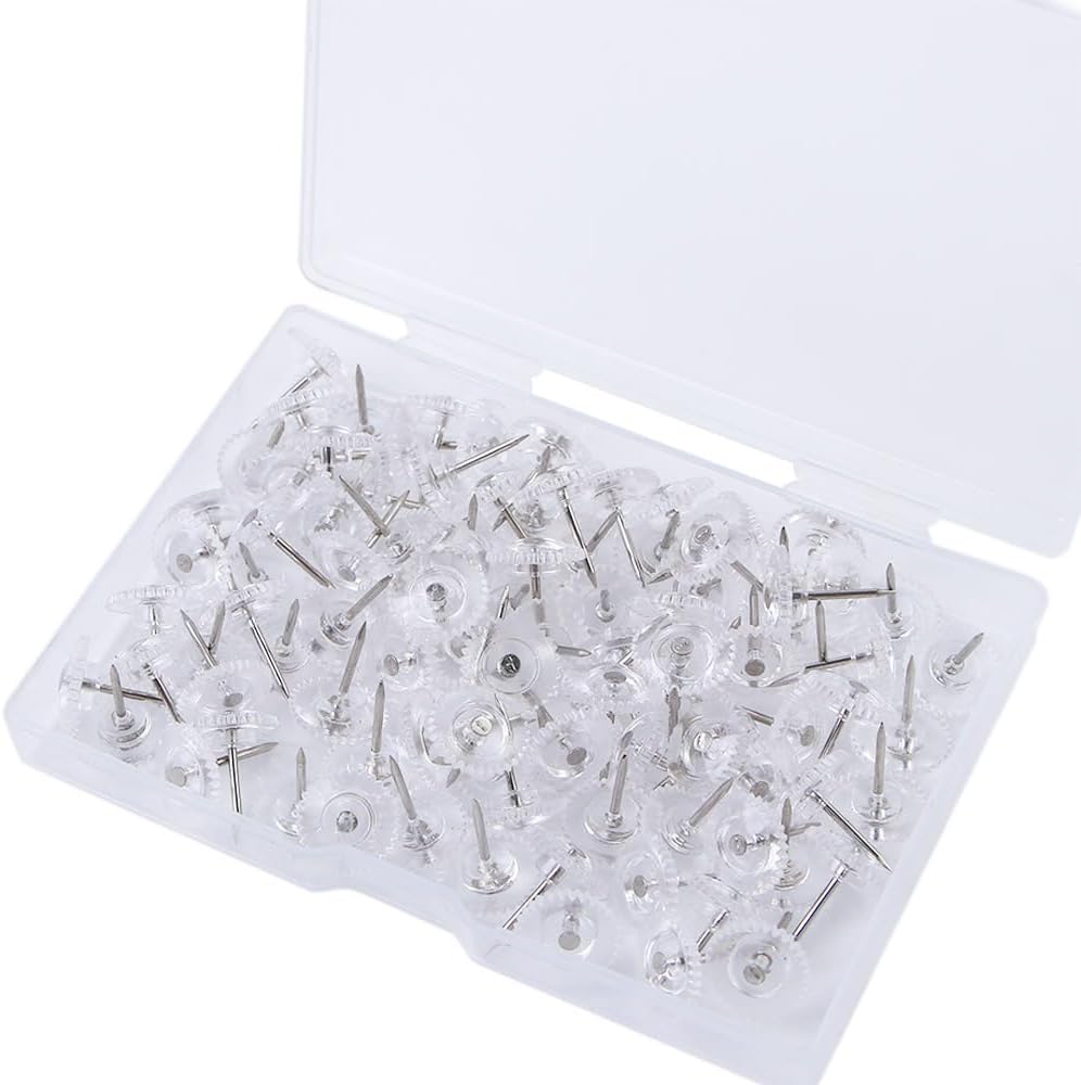 Gear-Like Pushpins Photo Wall 100 Pcs Thumb Tacks Pushpin Home School Supplies Multi-purpsoe Decorative Map Markers Drawing Pins(Transparent)