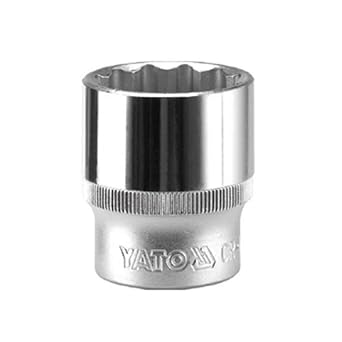 Yato YT-12921 Bihexagonal Socket of Size 34mm & Length 44mm Suitable for 1/2 inch drive Socket Wrench Set |DIN3121 CrV Chromium Satin Plated Steel|Socket Tool Box|Use: Mechanical Tool|Industrial tool