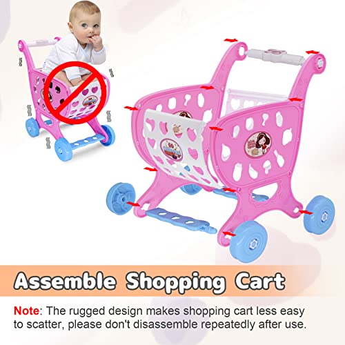 Kids Shopping Cart, 41 Pcs Toys Shopping Cart For Kids, Pretend Play Food Toys Trolley With Realistic Bbq Accessories, Role Play Educational Kitchen Play Food Toy For Boy Girl Kid Toddler (Pink) #TOP4