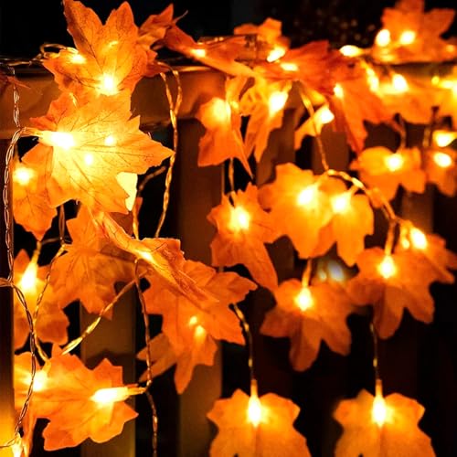 JEDWKFA Guirnalda de Luces de Hoja de Arce, Decoracion Otoño, 3M 20 LED Guirnaldas Luminosas Hoja de Arce, Guirnalda Otoño, Hojas de Otoño para Decorar, para Halloween Dia de Accion de Gracias
