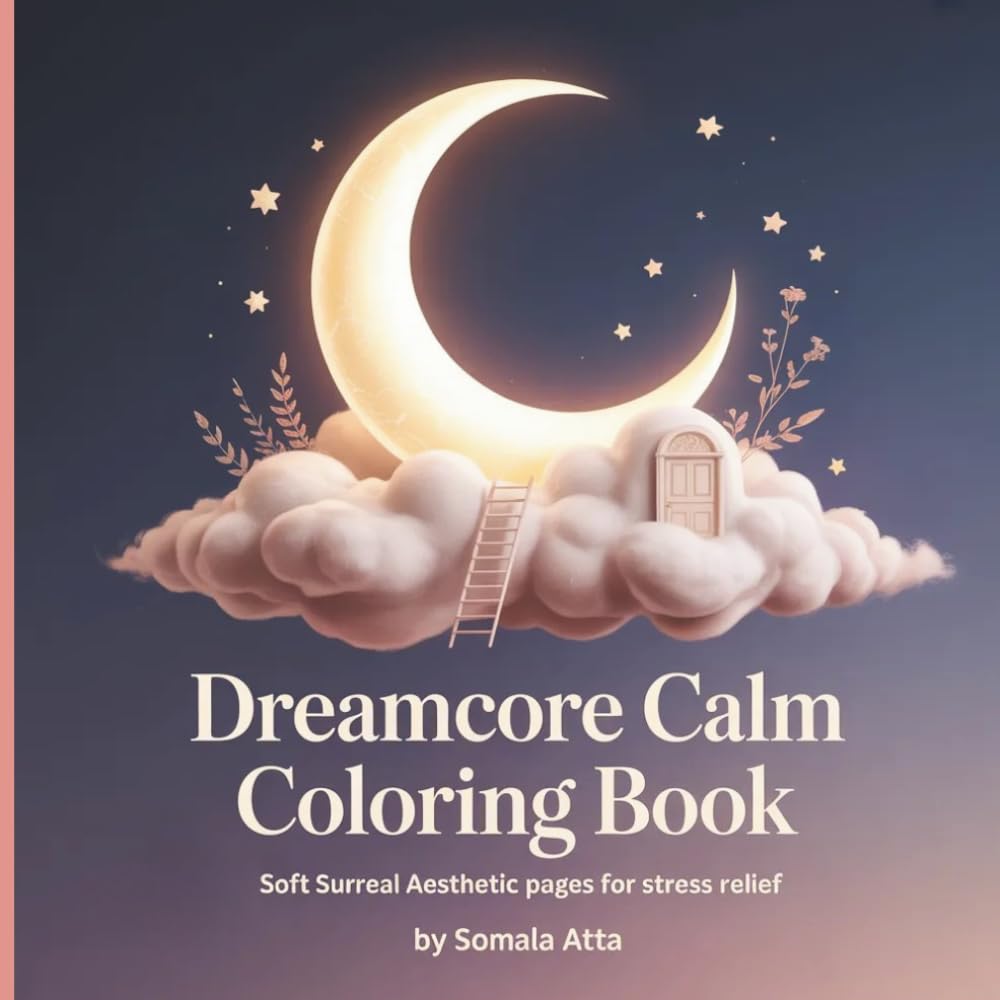 Cute Dreamy Aesthetic Coloring Pages with Soft Surreal Clouds, Moons & Stars for Relaxation