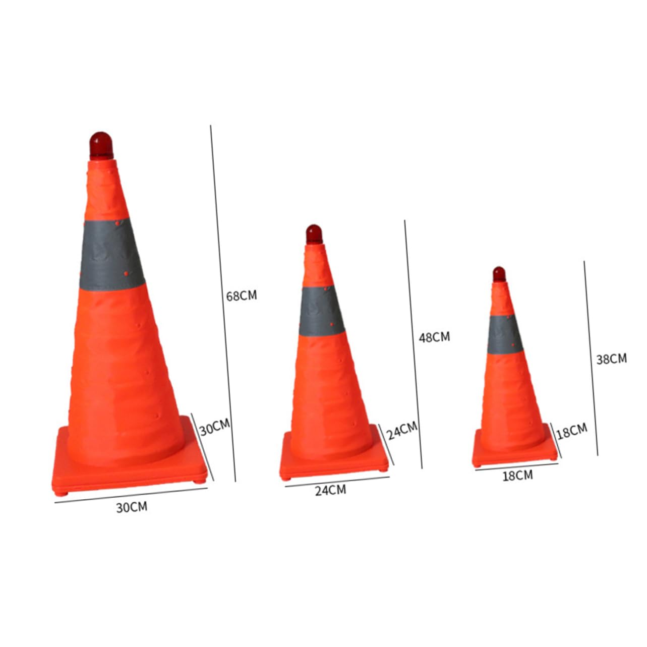 Mobestech Cône De Pliable avec Lumières LED Réfléchissant pour Sécurité Routière Bande Réfléchissante Base Caoutchouc