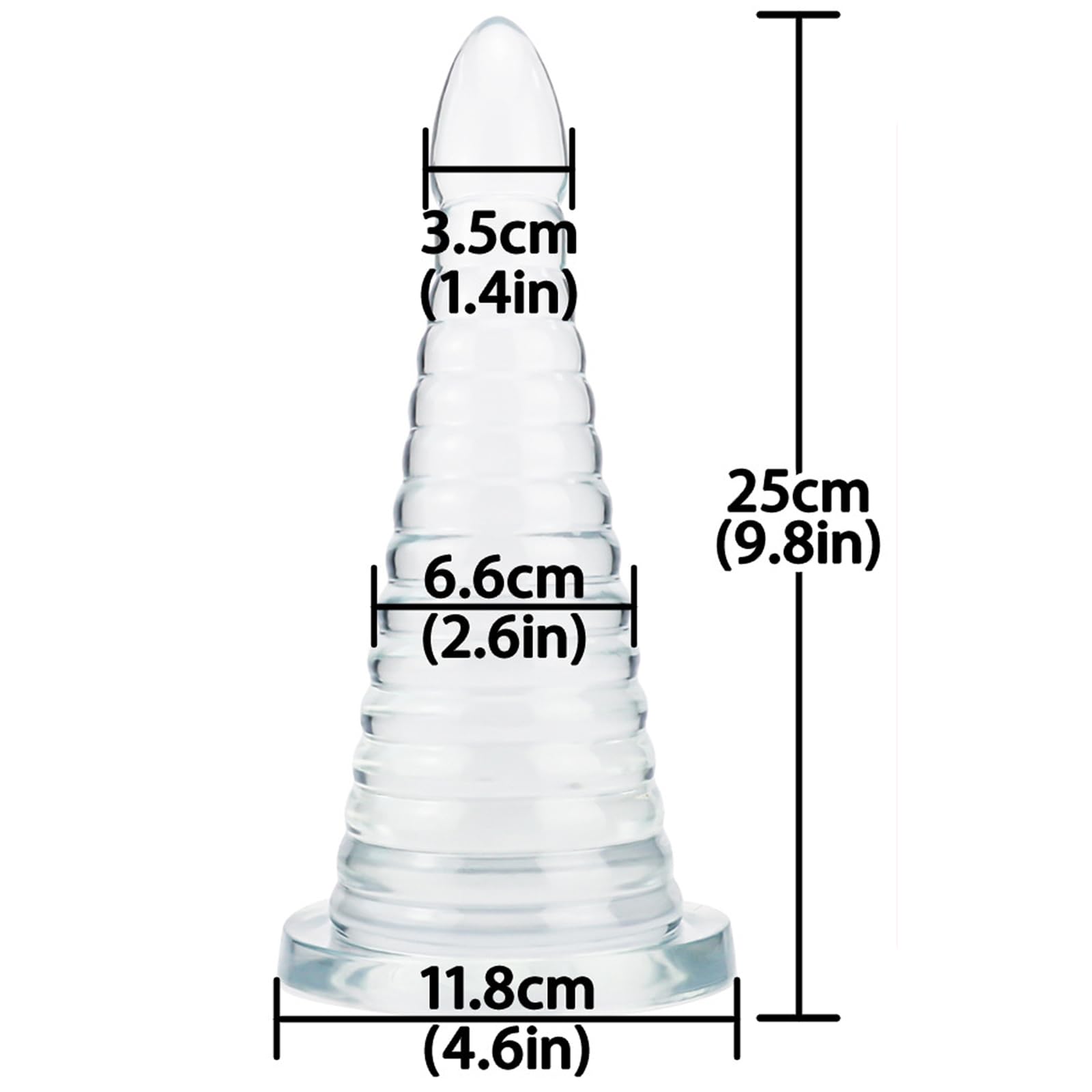 BDSMAGE 25cm Plug Anal, 9 cm de diámetro Dildo Anal Plug Dilatador, forma de cono Plug Anales, Butt Plug Juguetes Eróticos Sexuales, dilatador anal dildo consolador (Transparente)