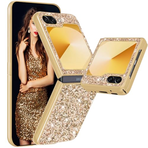 Coque paillettes Samsung Z Flip 6 dorée pour femmes et filles tendance