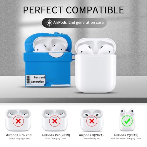 Image of [2Pack] Gedicht for Apple Airpods 2nd Generation Case Cover, Cute Cartoon Shoe Box Soft Silicone Protective Cases for AirPods 1&2 Case with Keychain for Women Men, Blue+Black