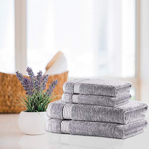 Comvi Luxury Towels 700GSM Bamboo Grey Bath Towels Set of 4 (2 Bath & 2 Hand Towels) - 50% Bamboo 50% Cotton Bathroom Linen - Soft, Absorbent & Durable Bathroom Towels –70 x 130 & 47 x 85 cm - Grey - Image 5