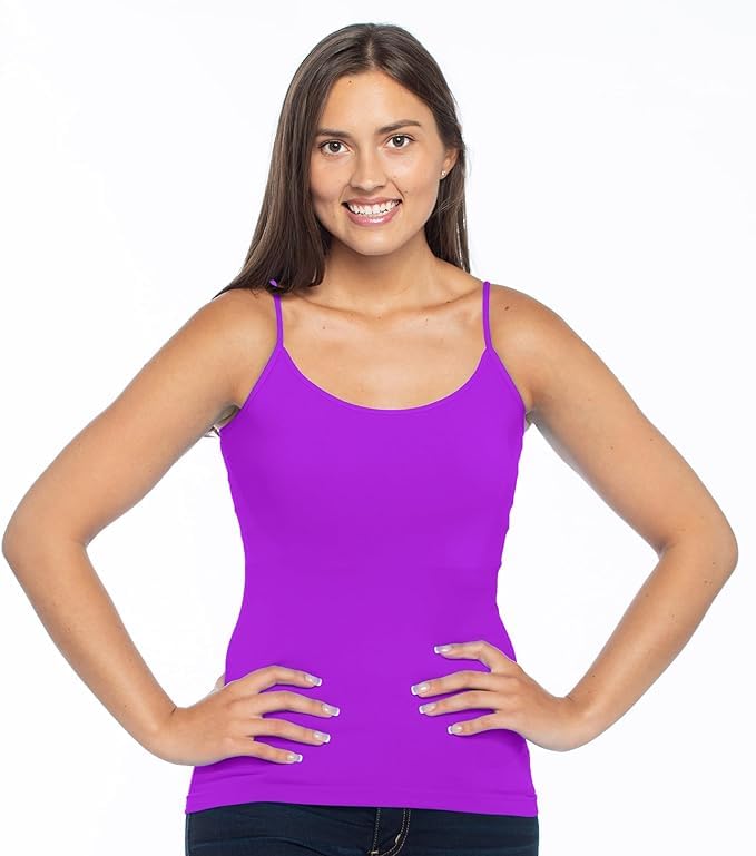 Image of Malibu Sugar Womens Camisole Tank Tops - Seamless Fitted Spaghetti Strap Cami Stretch Basic Womens Camisole for Layering XS-M