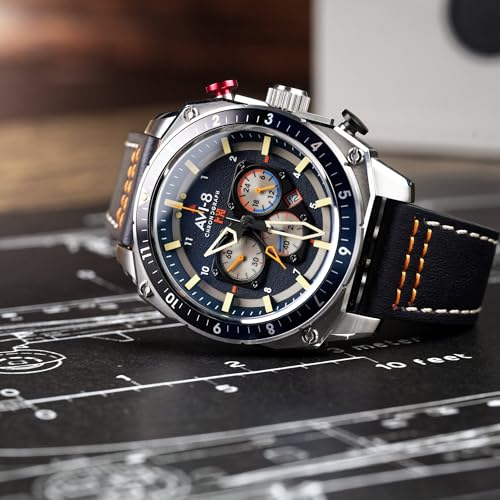 Image of AVI-8 Men's 43mm Hawker Hunter Atlas Dual Time Chronograph Watch with Leather Strap AV-4100
