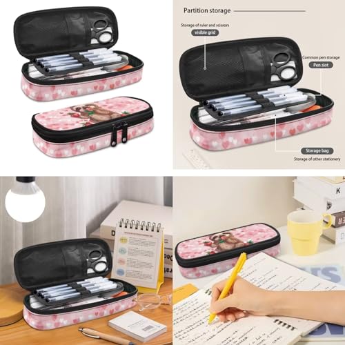 Pink Hearts Sloth Strawberry Print Girls Backpack Set, Kids Backpacks with Lunch Bag & Pencil Case, Kawaii Girls Bookbag School Bag for Elementary School4