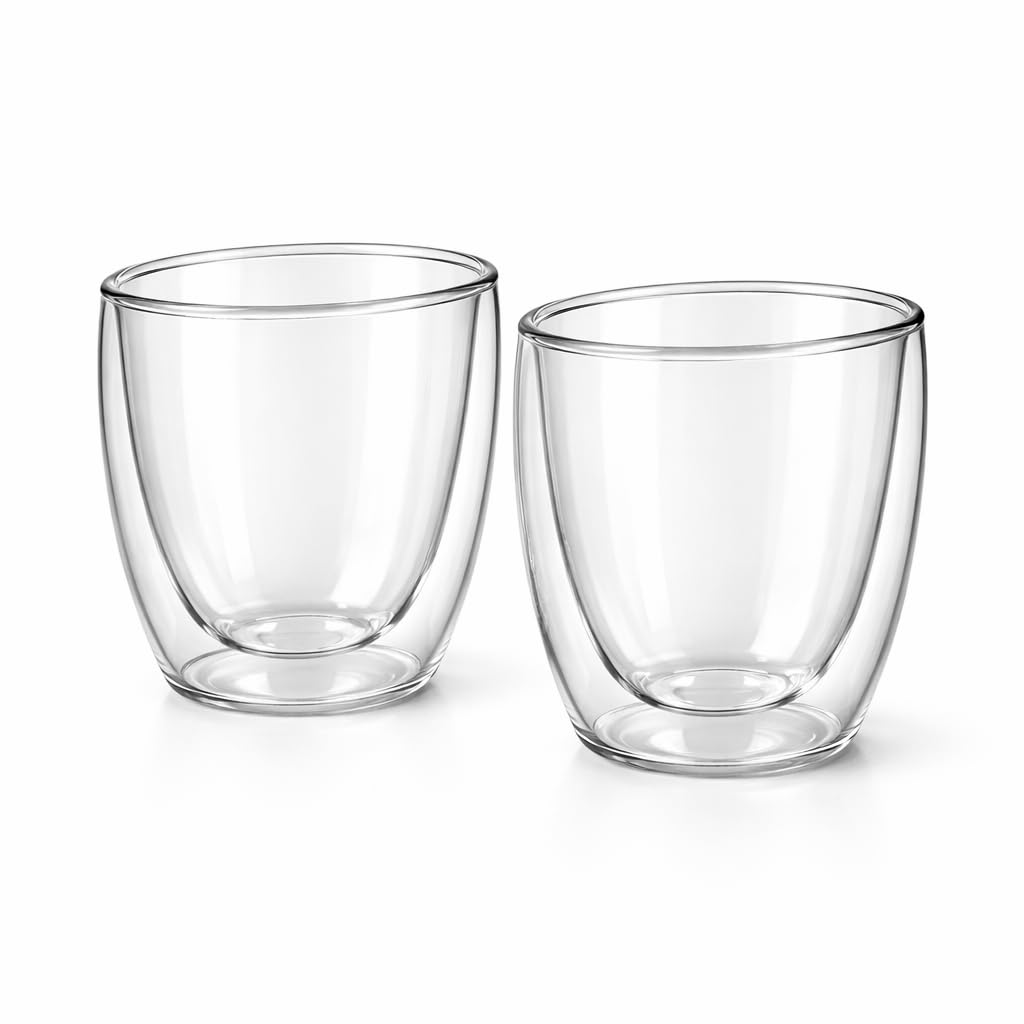 Needd Çift Katmanlı Cam Bardak Seti 2'li 250 ml | Borosilikat Double Wall Isı Yalıtımlı Şeffaf Kahve Bardağı | Americano, Latte, Cappuccino ve Soğuk İçecek için