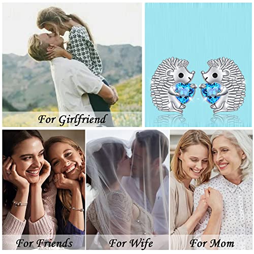 Flyow 925 Sterling Silver Cute Animal Blue Heart Cz Hedgehog Stud Earrings Set Gift For Women Girls Daugter Birthday Jewelry #TOP2