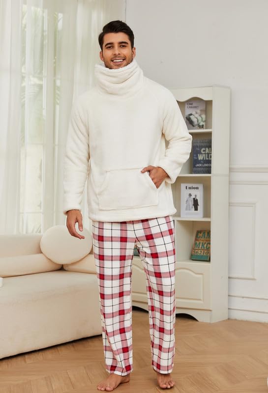 U2SKIIN Matching Pajamas for Couples Plaid Ultra Soft Plush Pajamas Set Pullover Winter Plush Pjs Cozy Warm Sleepwear3