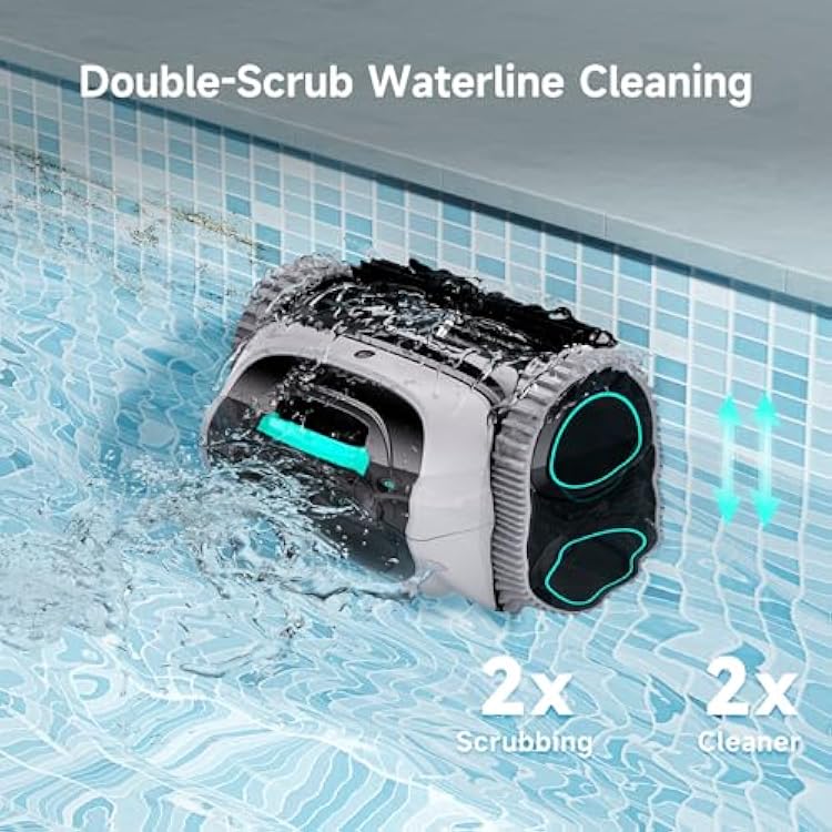 WYBOT C1 Cordless Robotic Pool Vacuum for Inground Pools, Above Ground Pool Cleaner 4-in-1 Wall & Waterline Cleaning Up to 1,614sq.ft, 150mins Smart Navigation, App Support - Grey with White
