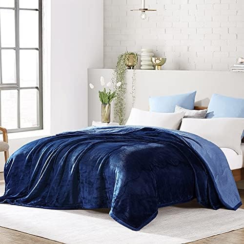 Lynnlov Large 3 Layers Flannel Fleece Bed Blanket King Size 90" x 108", Decorative Soft Thick Microfiber Plush Blanket, Luxury Comfy Cozy Velvet Winter Warm Blankets, Washable & Breathable, Navy