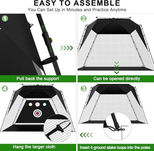 Golf Net, Easy POP UP Golf Practice Hitting Nets with Turf Mat, Easy to Install 10x7.5FT All in 1 Hitting Aid Backyard Driving Chipping Swing Training, Idea Gifts for Men