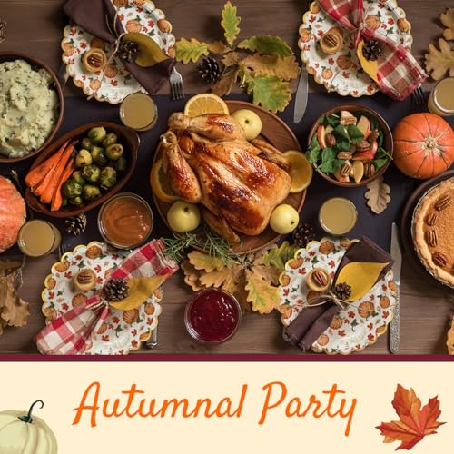 Image of Confettiville Thanksgiving Paper Plates, 50-Count Disposable Thanksgiving Dinner Plates, Scalloped, Party Supplies, Pumpkins, Pale Yellow