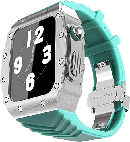 Kit modification Apple Watch 8 45mm boîtier luxe acier et bracelet caoutchouc SCHIK