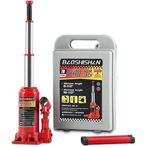 BAOSHISHAN 3 Ton Double Ram Bottle Jack Hydraulic Portable Lifting Jack with Carrying Case 6-1/2" to 16-1/2" Lift Range (3 Ton) Cover