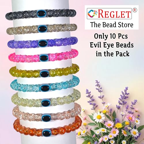 Image of 15 Pcs Evil Eye Beads + 250 Pcs Single Shade Sparkle Glass Beads for Bracelet Making Kit for Women - Jewellery Making Kit - Bead Set - Crystal Bead Craft - 8mm