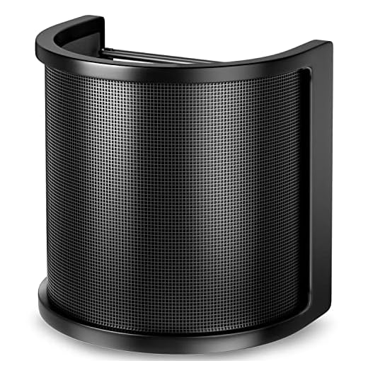 Pop Filter,PEMOTech [Upgraded Three Layers] Metal Mesh & Foam & Etamine Layer Microphone Pop Filter,Microphone Windscreen Cover,Handheld Mic Shield Mask for Vocal Recording,Youtube videos,Streaming