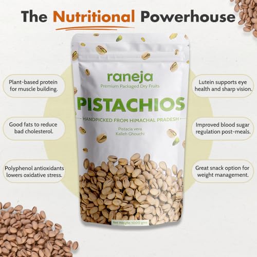 Image of Raneja Pistachios Roasted & Salted, Pista, 600Gm, Rich In Protein, Phosphorus, & Dietary Fibre, Nuts & Dry Fruits, Shelled Nuts, Crunchy & Delicious Healthy Snack