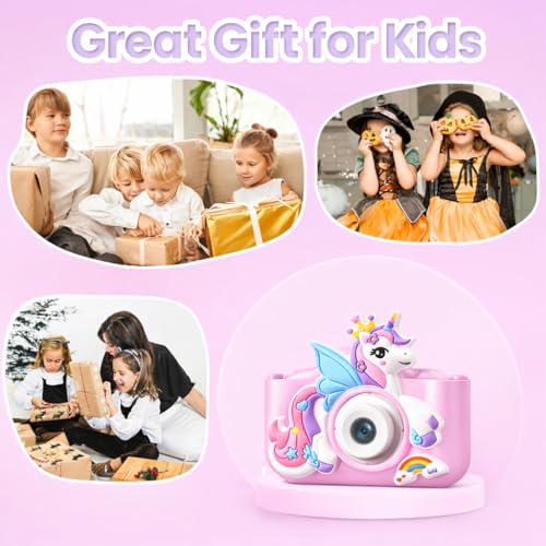 Image of PLUSPOINT Kids Camera, Unicorn Toys Camera with Selfie 1080P HD Video, Christmas Birthday Gifts for Girls, Toddler Digital Camera Toys Gifts for 3 4 5 6 7 8 Year Old Girls and Kids,