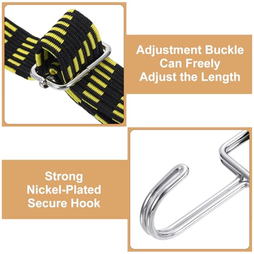 Image of uxcell 2Pcs Adjustable Bungee Cords with Hooks, 39 Inch Flat Heavy Duty Elasticity Straps Rubber Bungee Cords with Buckle for Outdoor, Camping, Tarp, Bike Rack, Luggage, Black Yellow