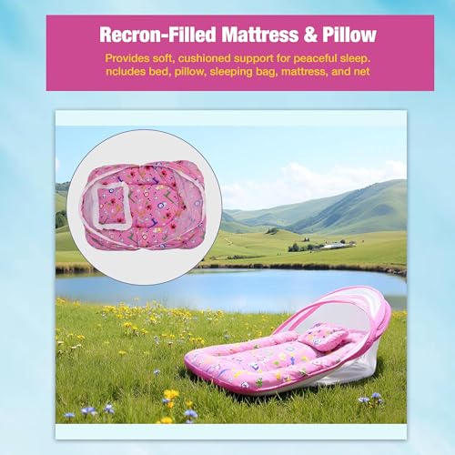 Image of SAFE-O-KID Cotton Baby Mattress with Cushion & Half Openable Mosquito Net | Foldable Bedding Set for Newborns & Toddlers | Lightweight & Travel-Friendly