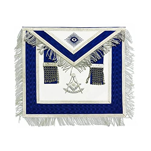 Masonic Regalia Past Master Blue Lodge Officer Apron Handmade and chain collar with Jewel Silver2