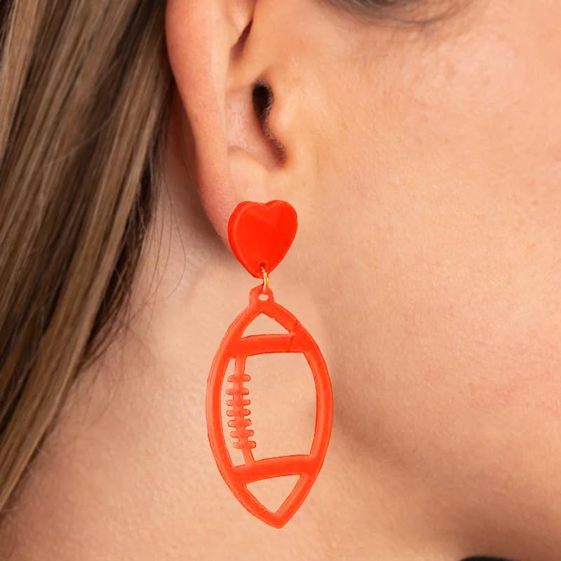 Retro Fluorescent Acrylic Footbal Dangle Drop Earrings Dainty Lightweight Hollow-out Rugby Football Sports Statement Earrings for Women Sports Game Day Jewelry Gifts3