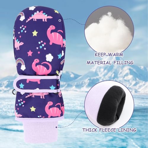 Image of Duoyeree Toddler Winter Gloves, Waterproof Fleece Lined Ski Mittens 1-6Y | Waterproof outer fabric with thick soft lining, keeps toddlers' hands dry and warm during snow play