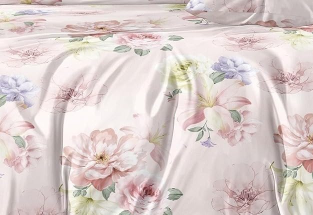 Image of DECOR2ADMIRE 300TC Glace Cotton Printed Super King Size Double Bedsheet with Two Pillow Covers, 108 x 108 Inches or 9 Feet x 9 Feet - (Baby Pink Rose)