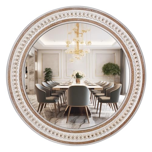 Large Rustic Round Wall Mirror for Bathroom or Entryway