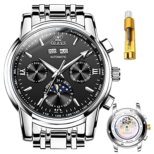 OLEVS Mens Watches-Automatic Watches for Men- Mechanical Movement Mechanical Watch-Stainless Steel Waterproof HD Luminous Day-Date-Month -Black
