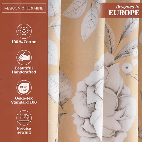 Image of Maison d' Hermine Curtains for Living Room 100% Cotton 50 inchx84 inch (Pack of 2) | 84 inches long Light Filtering Curtains for Windows Bedroom with Rod and Loop Pockets - Pretty Autumn