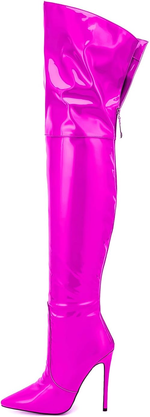 Metallic boots for women Over the knee high boots Sexy pink Burgundy thigh high boots Pointed toe Back Zipper stiletto heels green brown Black stripper high heel boots