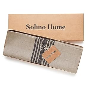 Solino Home Farmhouse Linen Placemats 14 x 19 Inch - 100% Pure Linen Stripe Black and Natural Cloth Placemats Set of 4 - Washable Fabric Table Mats Solino Home Farmhouse Linen Placemats 14 x 19 Inch 100 Pure Linen Stripe Black and Natural Cloth Placemats Set of 4 Washable Fabric Table Mats