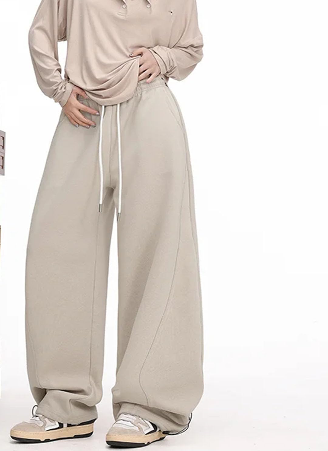 Women's Hip Hop Sports Pants Elastic Waist Loose Fit Full Length Spliced Jazz Dance Casual Trousers