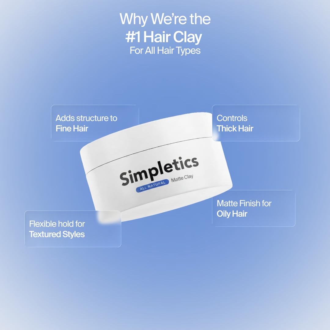 Simpletics Hair Clay for Men, Vanilla Scent, Matte Strong-Hold Styling Clay, 2 oz